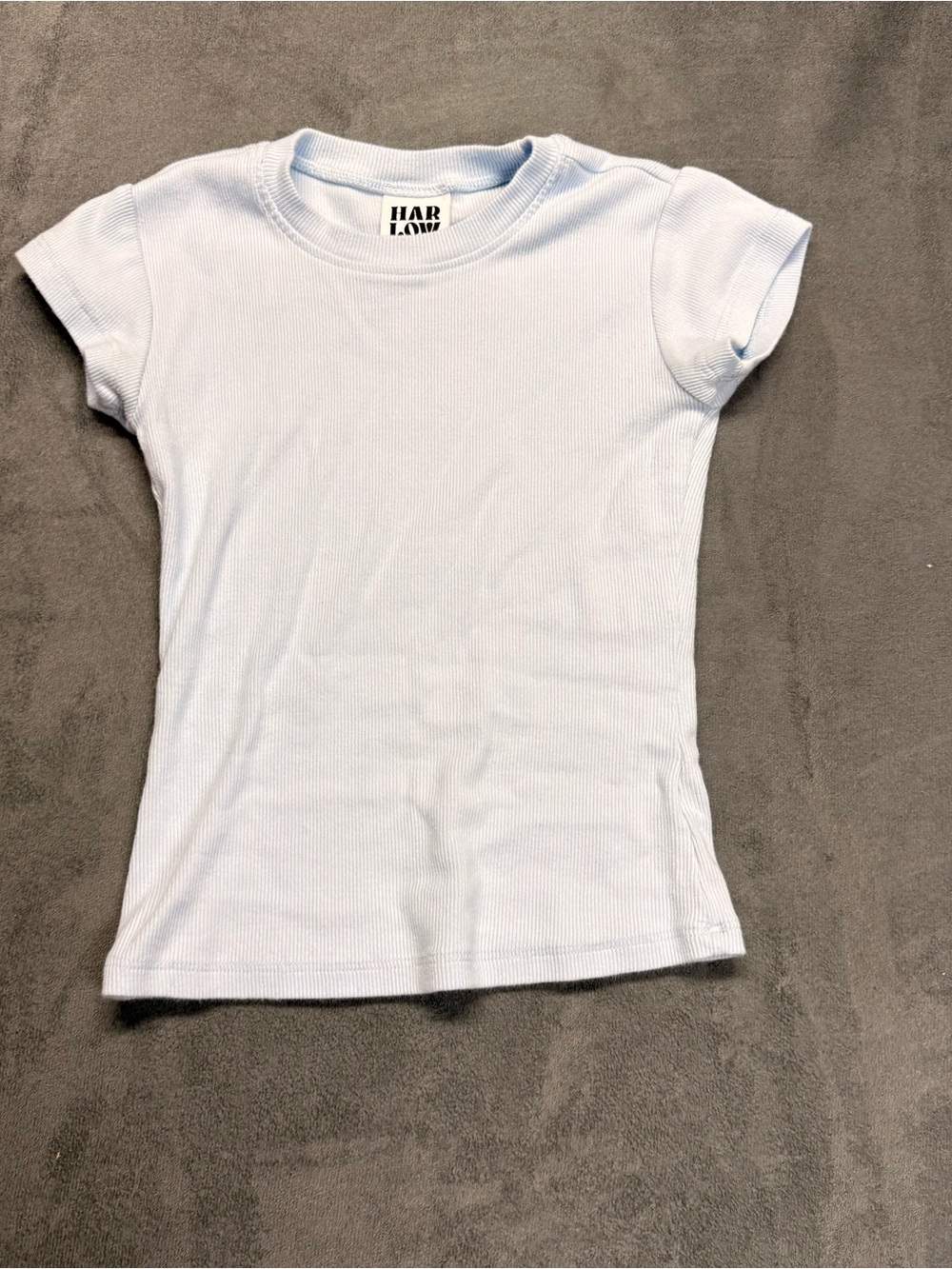 Harlow Light Blue Ribbed Short Sleeve Tee